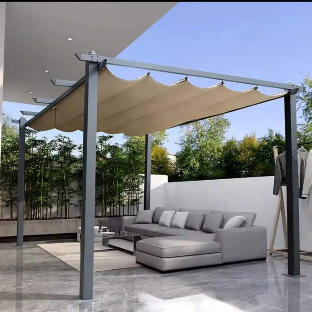 Pergola da Giardino 3x4 Telo in Poliestere Retrattile Écru 180 g/mq, Struttura in Acciaio per Esterno