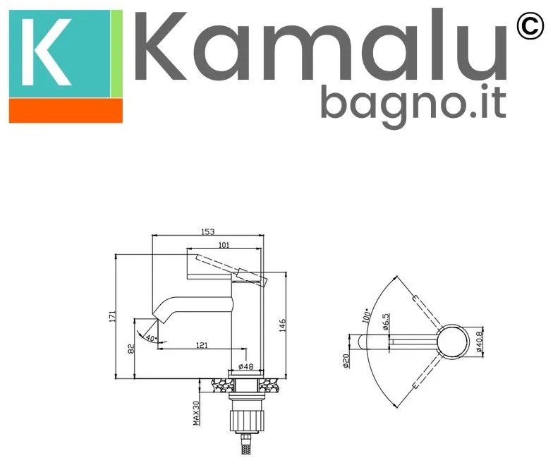 Kamalu - Miscelatore lavabo in ottone con finitura cromata | KAM-J CROMO