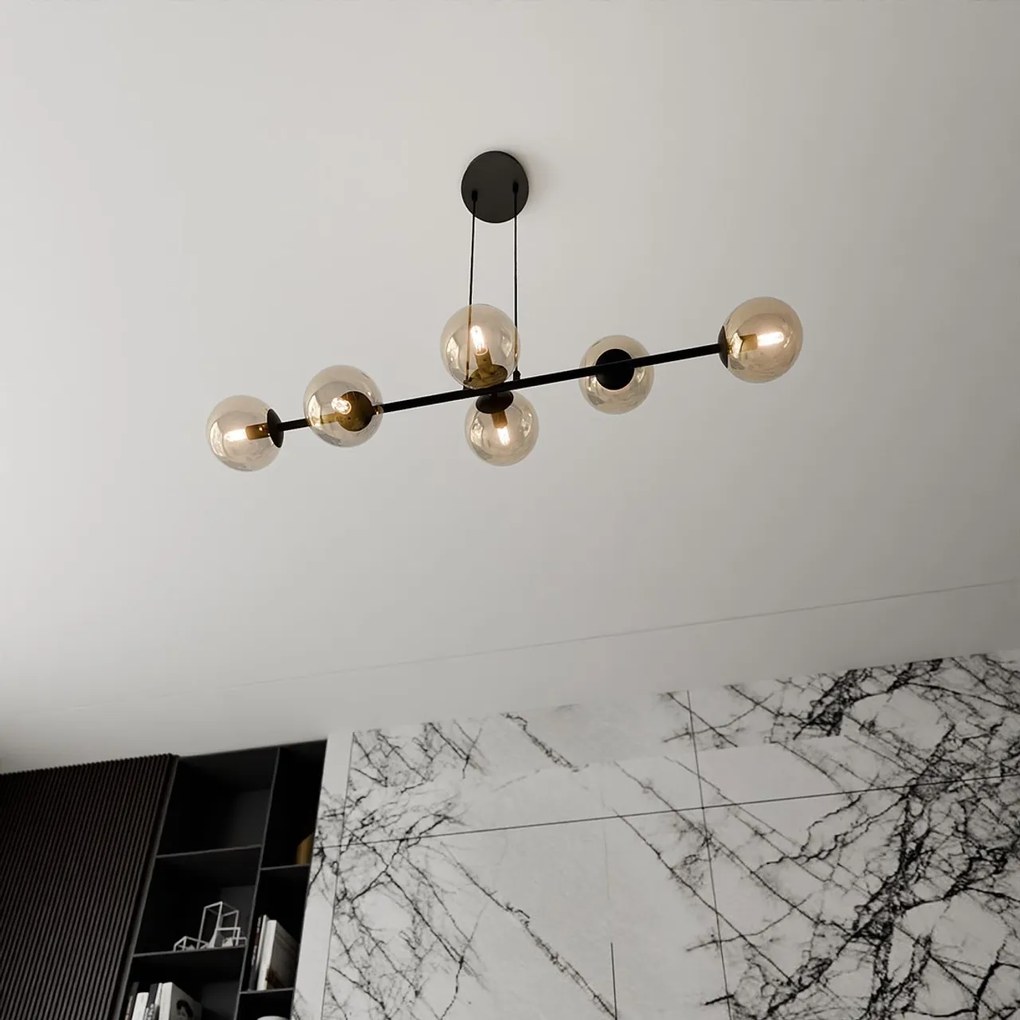 Lampadario a Sospensione in Acciaio e Vetro ROSSI 6 Nero 6xE14