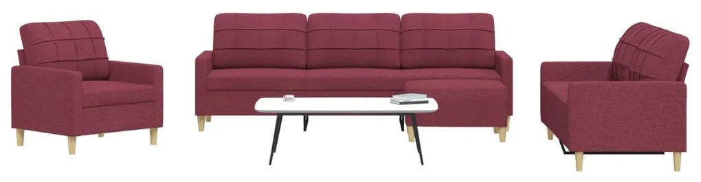 Set Di Divani 4 Pz Con Poggiapiedi Rosso Vino İn Tessuto /
