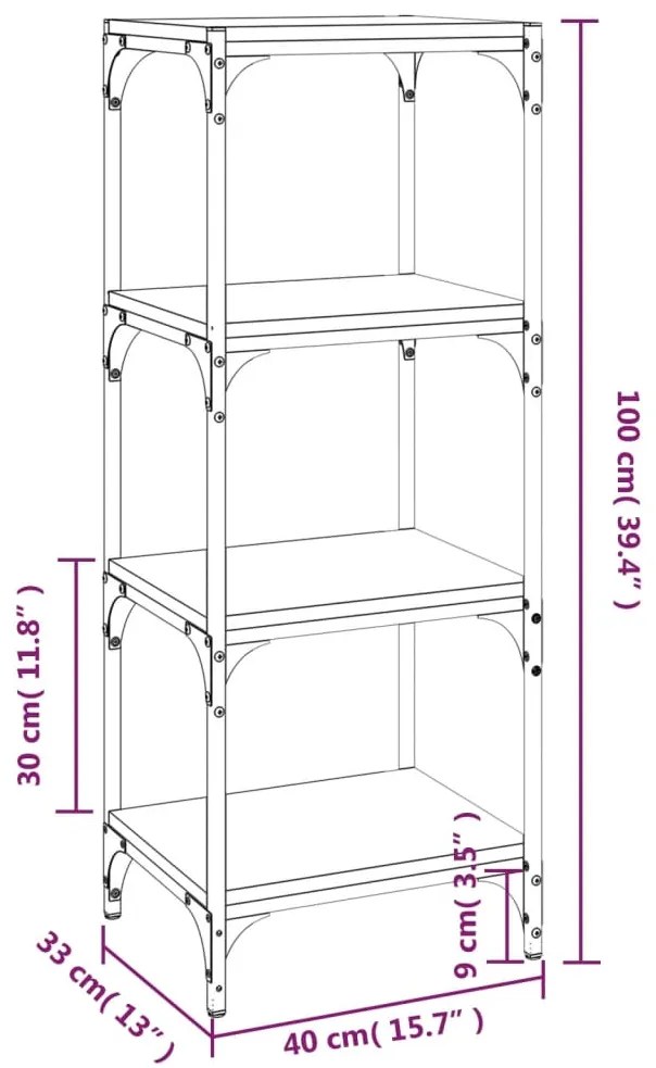 Libreria rovere fumo 40x33x100 cm Legno Multistrato e Acciaio