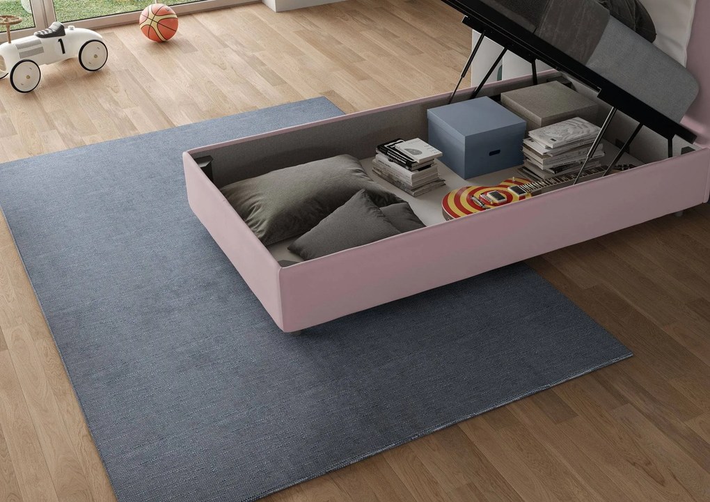 Letto singolo 80x200 Appia imbottito con testiera, rete e contenitore, Glicine / Con Rete