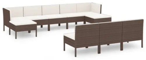 Set Divani da Giardino 10 pz con Cuscini in Polyrattan Marrone