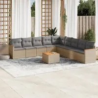 Set Divano da Giardino 10 pz con Cuscini Beige in Polyrattan 3258468