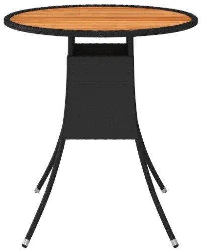 Tavolo da Giardino Nero Ø 70 cm Polyrattan e Massello d'Acacia