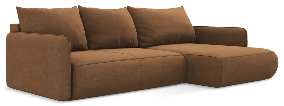 Divano angolare arancione allungabile/con contenitore (con penisola a destra) Nanea – Makamii