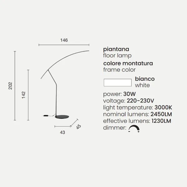 Piantana a LED 146x202 cm moderna in metallo Bianco FOLAGA