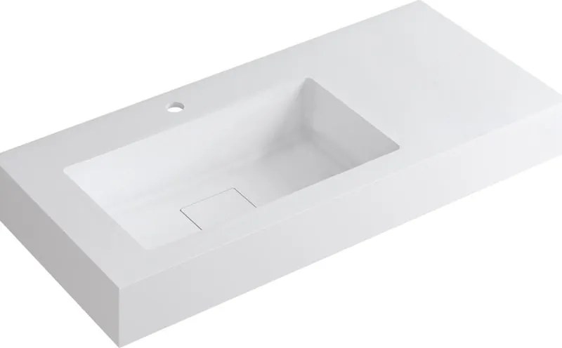 Lavabo a incasso rettangolare vasca a sinistra L 100.5 x H 15 x P 46 cm in resina bianco opaco