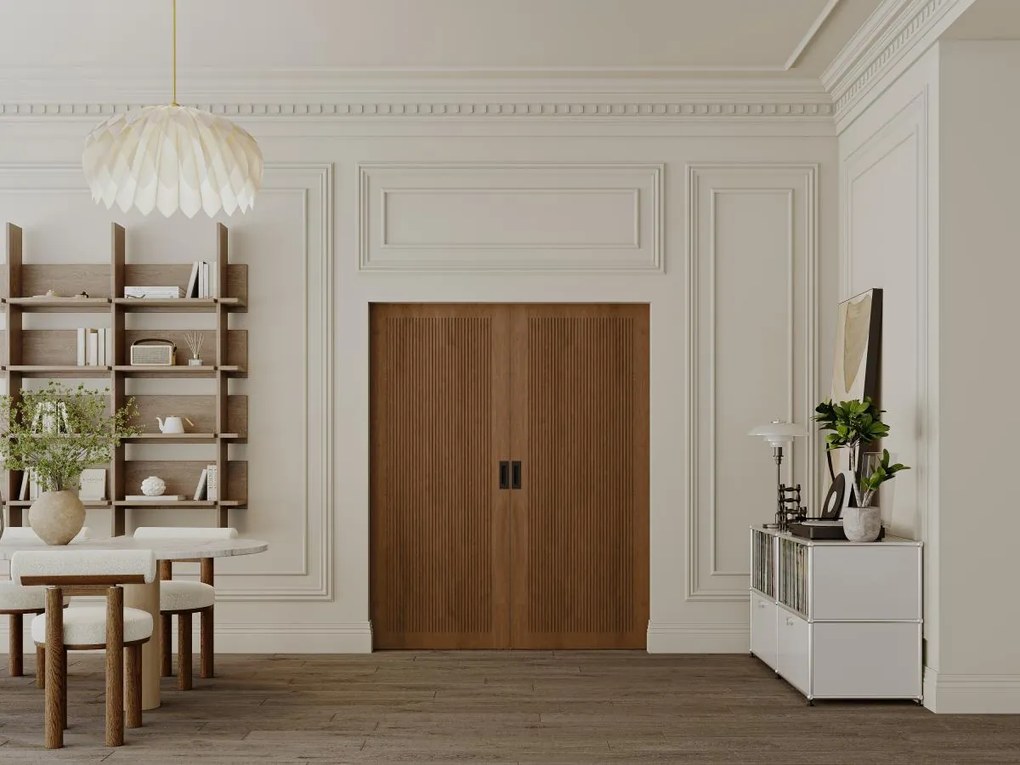 Porta scorrevole doppia con sistema a incasso 2 x H205 x L83 cm  in MDF e Legno Naturale scuro - SANDORA