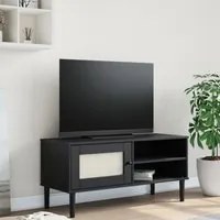 Mobile TV SENJA Aspetto Rattan Nero 106x40x49 cm Massello Pino 358042