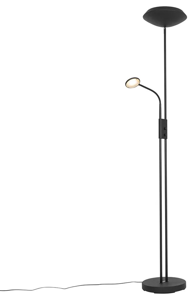 Lampada da terra nera con LED e dimmer con luce di lettura - Fez