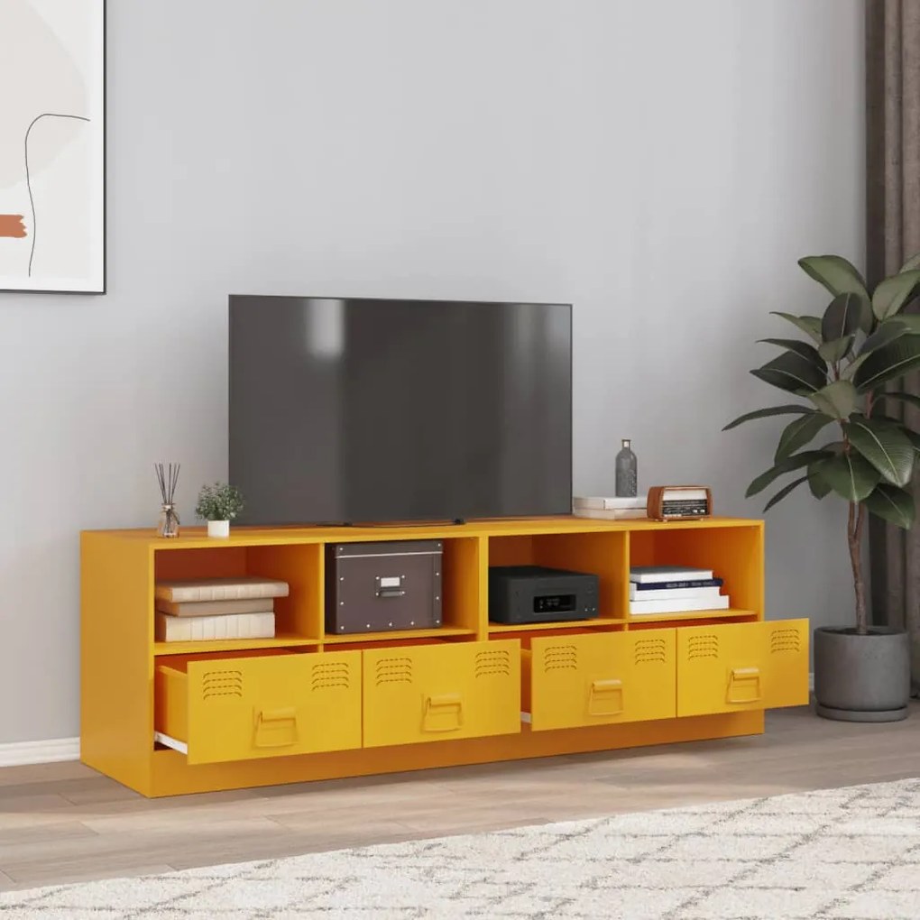 Mobili Tv 2 Pz Giallo Senape 67x39x44 Cm İn Acciaio /