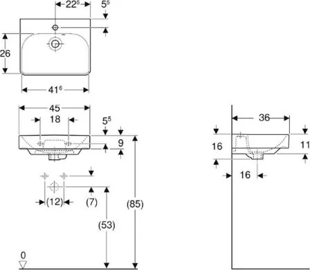 Geberit 500.222.01.1 - Lavabo sospeso Smyle Square 45x36 cm ceramica/bianco