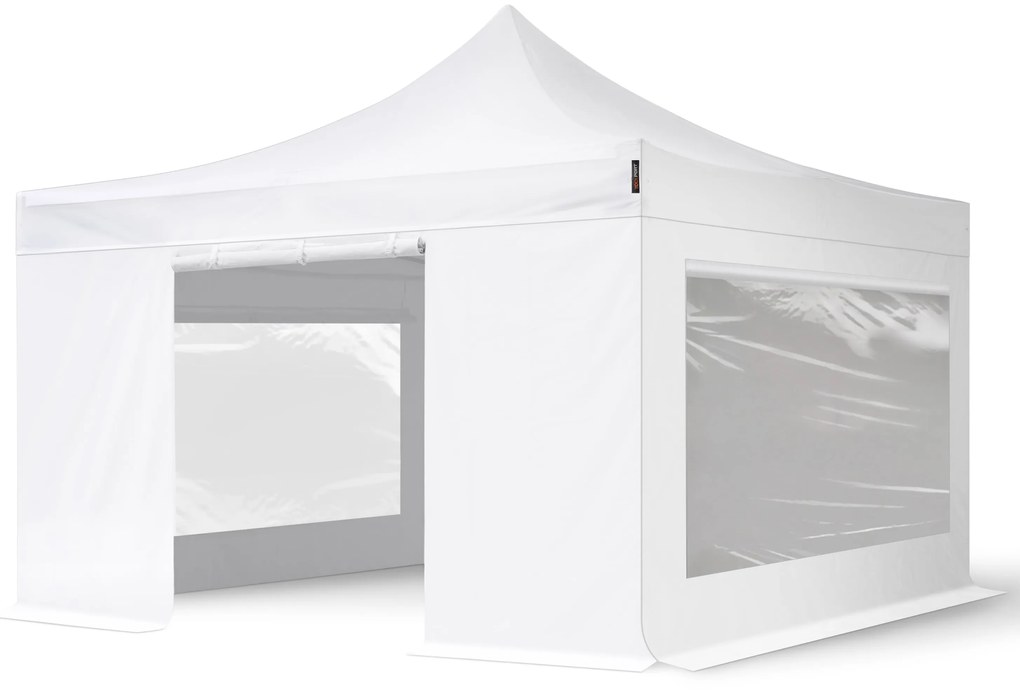 TOOLPORT 4x4 m gazebo pieghevole PVC con laterali (finestre panoramiche), PREMIUM acciaio, bianco - (600130)