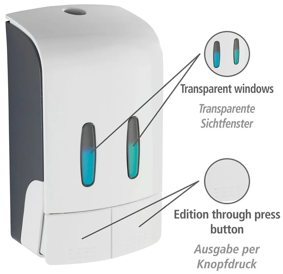 Dispenser di sapone in plastica bianco da parete 0,96 l Tartas - Wenko
