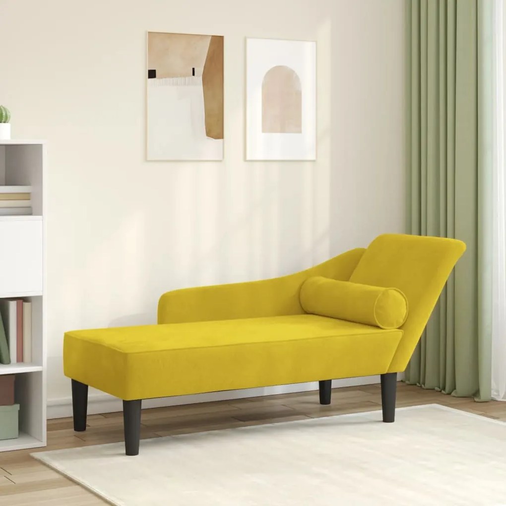 Chaise Longue Con Cuscini Giallo İn Velluto /