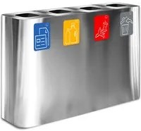 Pattumiera Sistema di Raccolta Rifiuti 120x30x80 cm In Acciaio Inox 4 Scomparti Argento