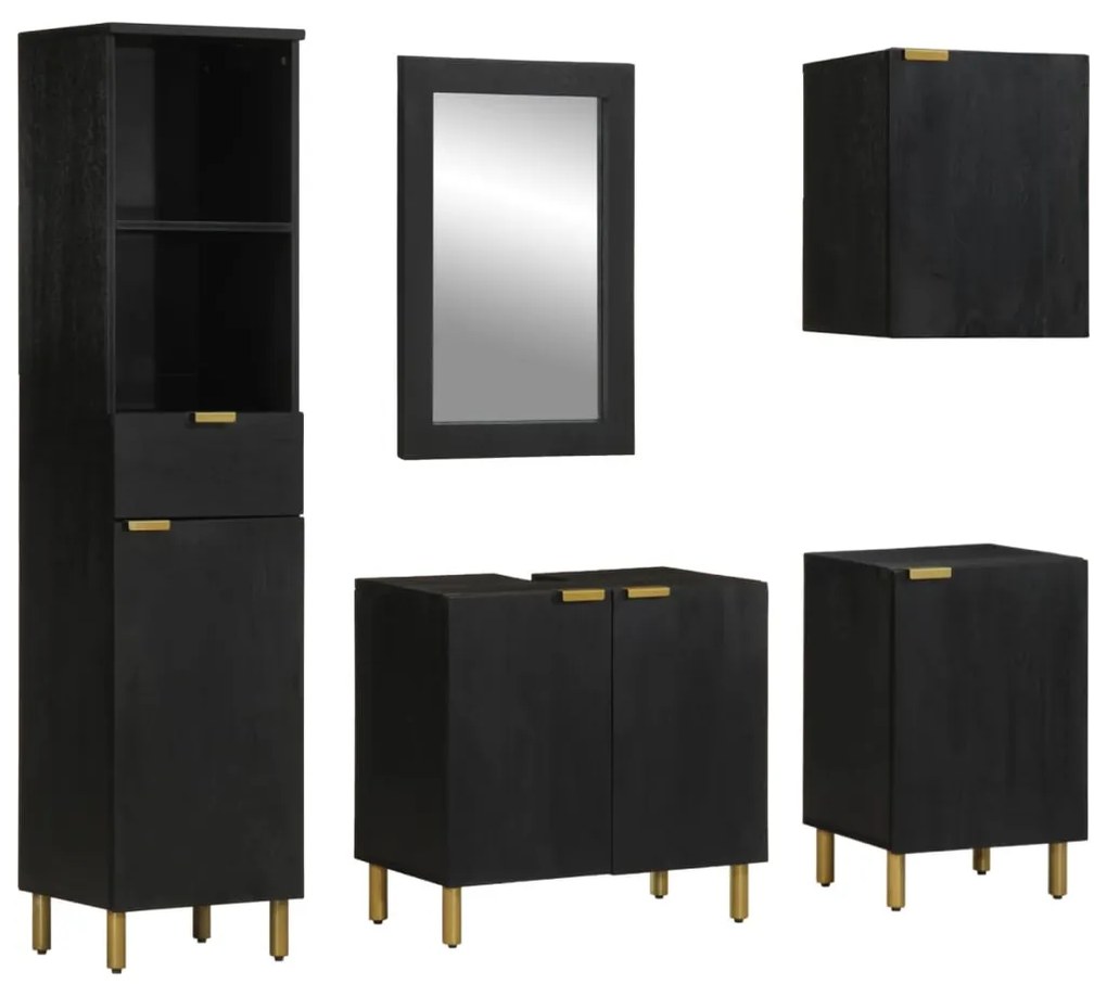 Set Mobili Da Bagno 5 Pz Nero İn Legno Multistrato /