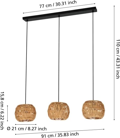 Eglo 44144 - Lampadario a sospensione con cavo SHELDON 3xE27/40W/230V marrone
