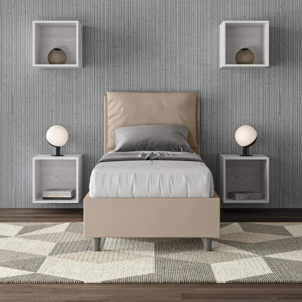 Letto singolo contenitore imbottito 80x210 similpelle tortora Antea