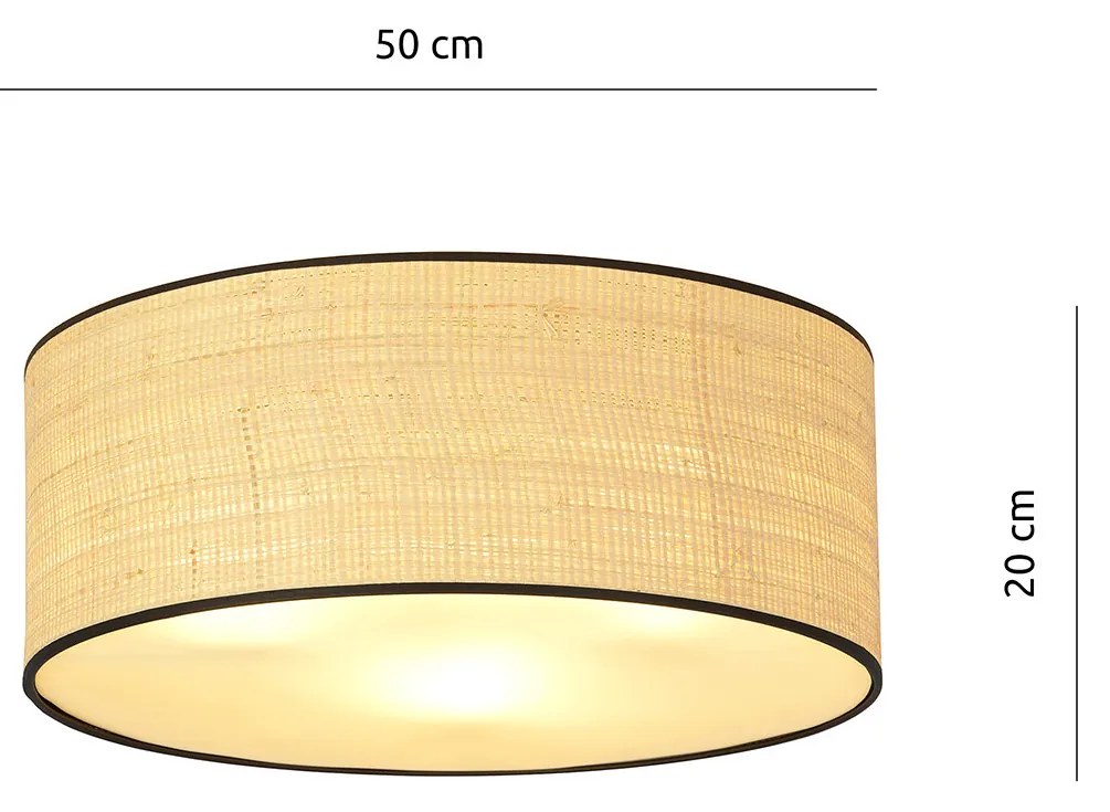 Plafoniera Nordica 3 Luci Drago In Acciaio Nero E Rattan