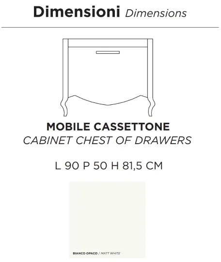 Mobile bagno classico MARTINA 90 cm - Bianco Opaco - Cassettone - Lavabo e specchio