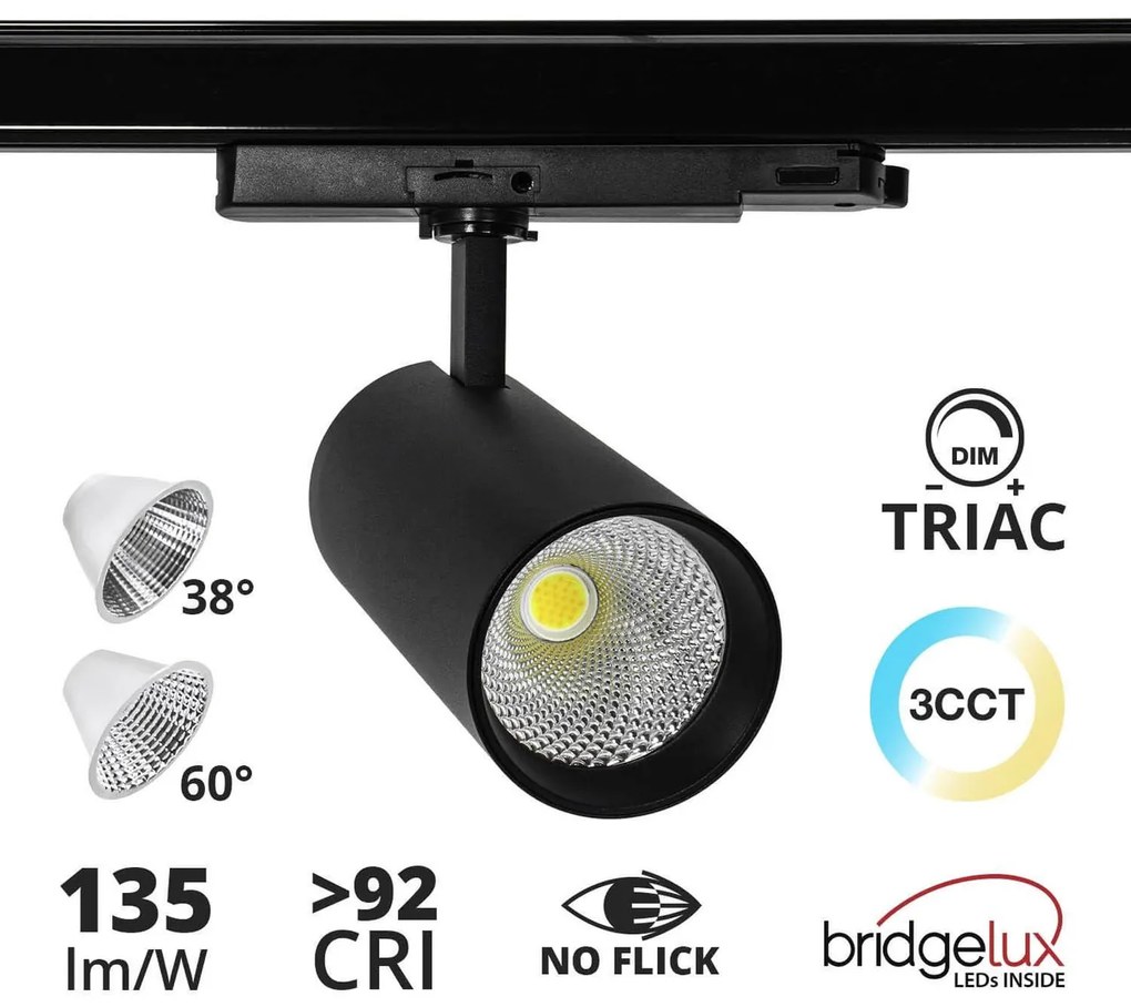 Faro LED 40W Trifase CCT Bianco Variabile Angolo 38/60° dimm TRIAC Colore Bianco Variabile CCT