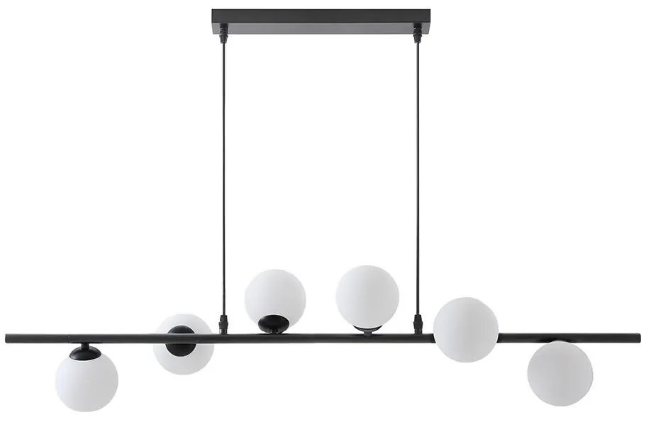 Lampadario 6 sfere L. 100 x P. 24,5 cm in Metallo e Vetro Nero opaco - INUNTA