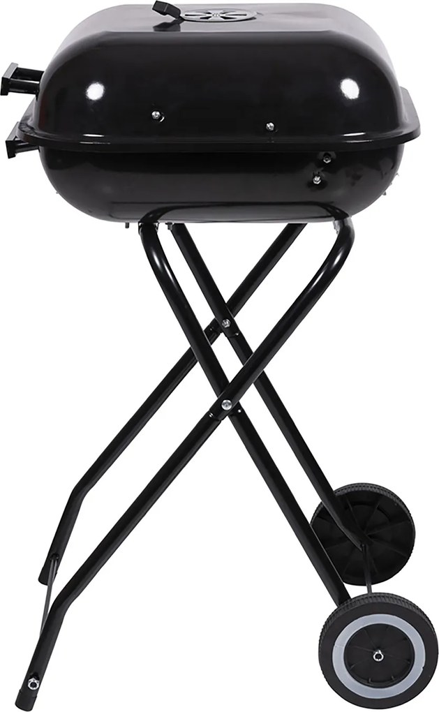 Barbecue a Carbone Carbonella 49x47x83 cm con Coperchio e Ruote in Acciaio Nero...