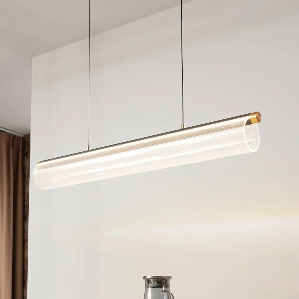 Lucande lampada LED a sospensione Alania, trasparente, metallo, 86,5 cm Alania Lucande, dimmerabile, Chiaro / Trasparente, Soggiorno / Sala da pranzo, Plastica, Moderno