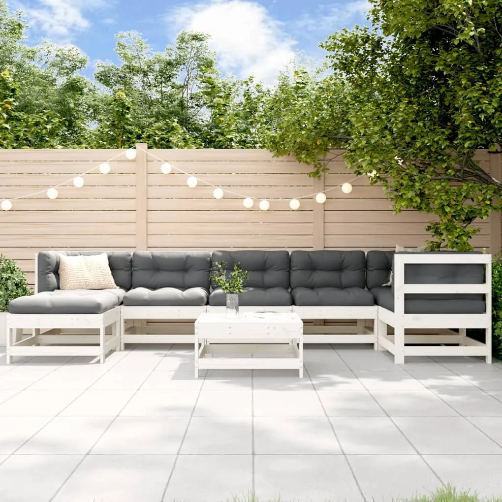 Set divani da giardino 8pz con cuscini in legno massello bianco