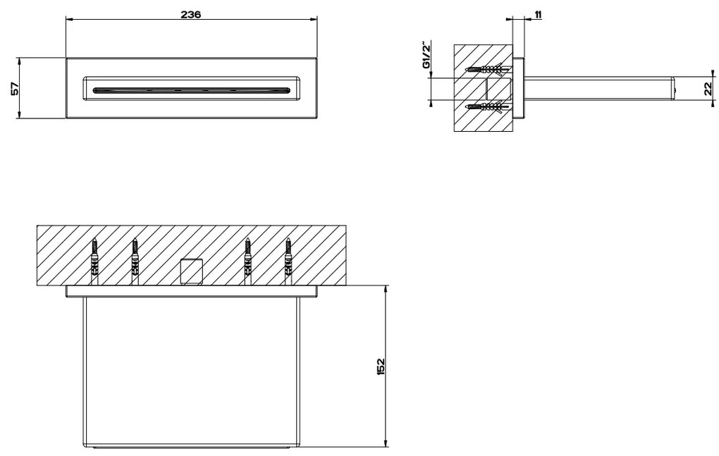 Bocca doccia a parete a cascata da completare con comando non incluso steel brushed anello 20293 gessi