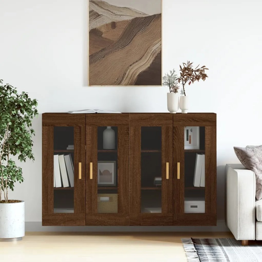Armadietti A Parete 2 Pz Rovere Marrone İn Legno Multistrato /