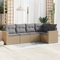 Set Divano da Giardino 5 pz con Cuscini Beige in Polyrattan 3218919