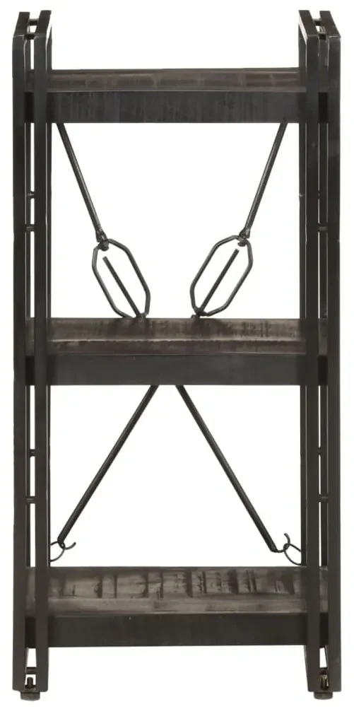 Libreria a 3 ripiani 40x30x80cm nero in legno massello di mango