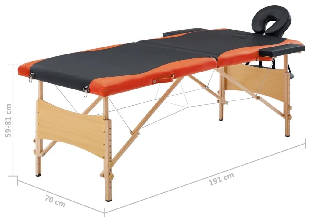 Lettino Massaggio Pieghevole a 2 Sezioni Legno Nero e Arancione
