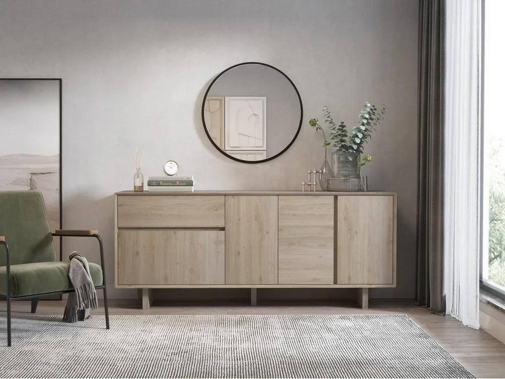 Cassettiera di colore naturale con effetto rovere 180x76x45 cm Carpi – Marckeric