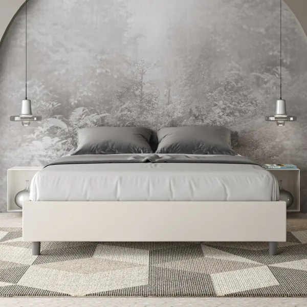 Letto Sommier con rete imbottito 160x190 similpelle bianco Azelia