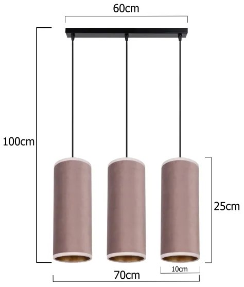 Lampadario a cavo AVALO 3xE27/60W/230V rosa/rame