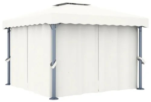 Gazebo con Tende 3x3 cm Bianco Crema Alluminio