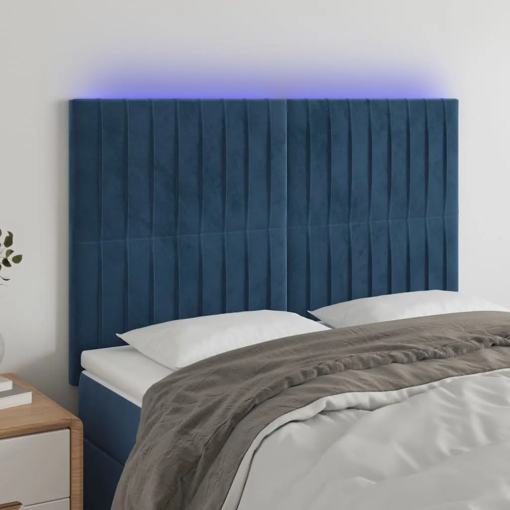 Testiera A Led Blu Scuro 144x5x118/128 Cm İn Velluto /
