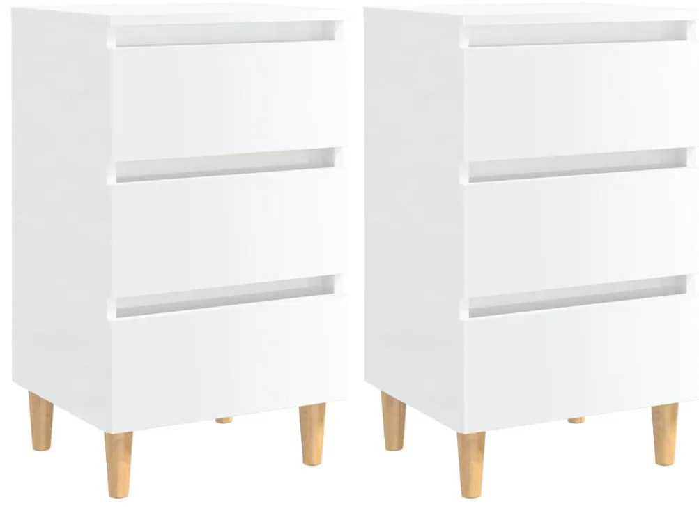 Comodini con gambe in legno 2 pz bianco lucido 40x35x69 cm