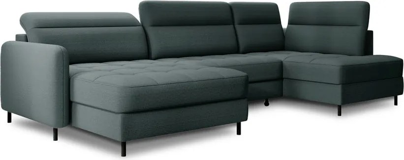 Divano angolare verde allungabile/con contenitore (con penisola a destra/a U) e rivestimento in velluto Berrto – ELTAP