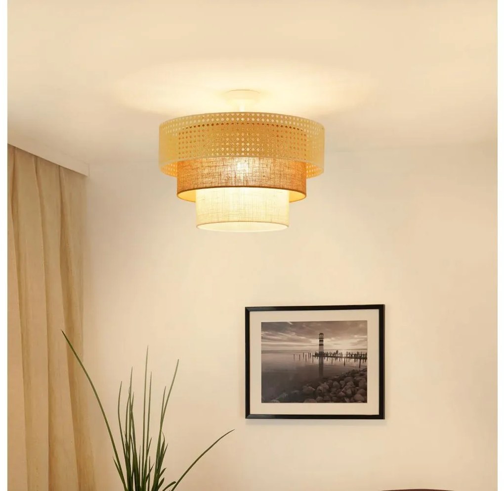 Brilagi - Lampadario CEDAR LUNETA 1xE27/15W/230V Ø45 rattan marrone crema