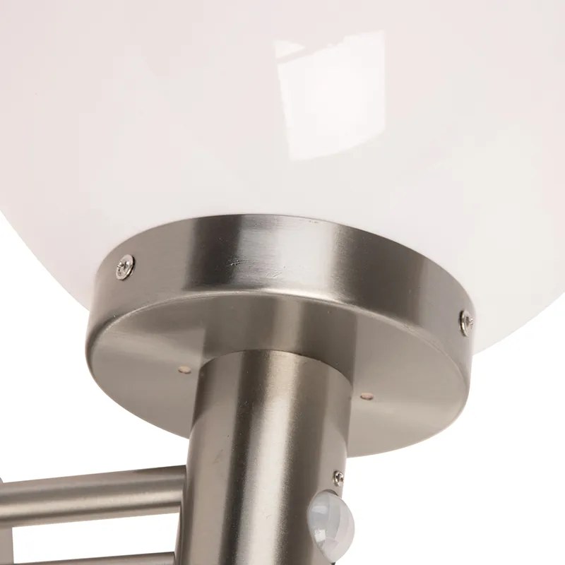 Lampada da parete per esterni in acciaio inossidabile IP44 con sensore di movimento e globo in plastica - Sfera