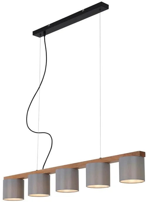Lampadario Design Wood&Style grigio paralume grigio 5x E14 Ø110cm BRILONER