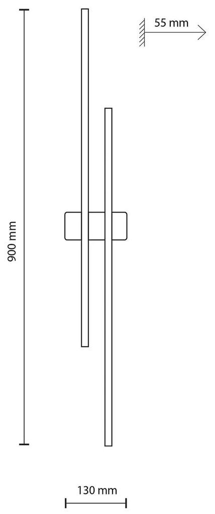 TK Lighting Applique a LED Flash, nero/noce altezza 90 cm a 2 luci