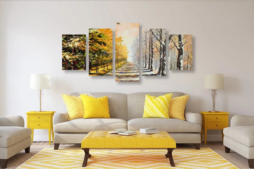 Quadri 5 pezzi – Viale autunnale di alberi