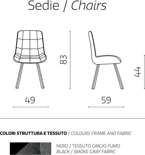 Sedia da cucina in tessuto Grigio Fumo gambe metallo FRIEDIC set 2 pz