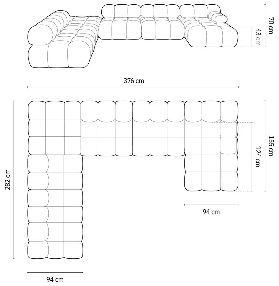 Divano angolare componibile beige (con penisola a destra/a U) con rivestimento in velluto Bellis – Micadoni